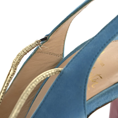 Christian Louboutin Veau Velours Spritney 100 Peep Toe Pump 41 Blue 8 of 9