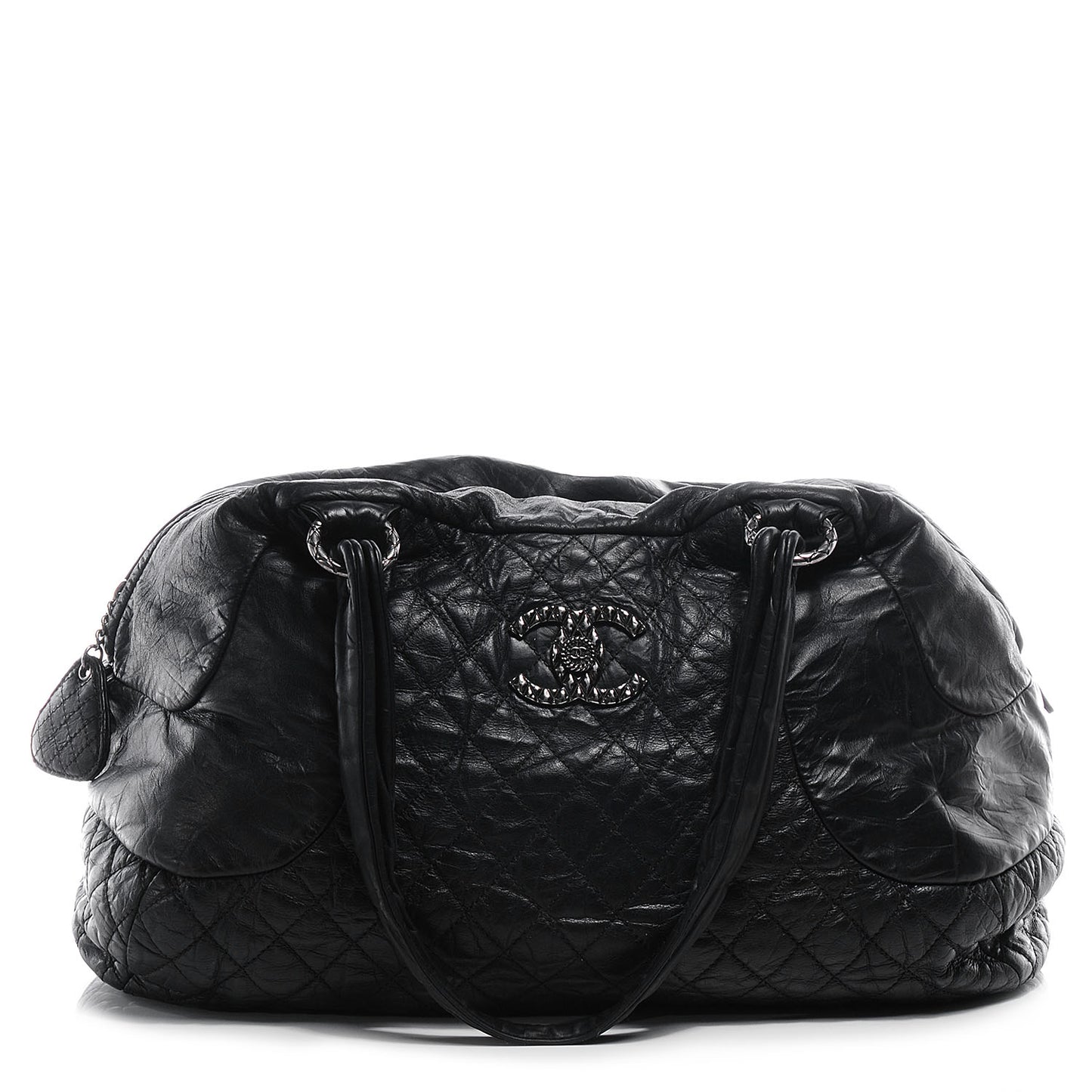 Aged Calfskin Coco Rider Bowling Bag Black