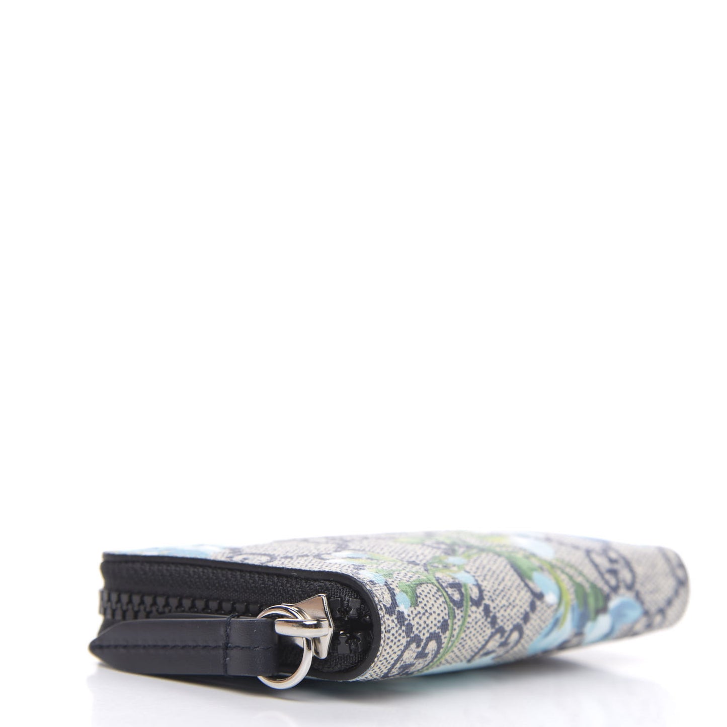 GG Supreme Monogram Blooms Zip Around Card Case Wallet Beige Blue Navy