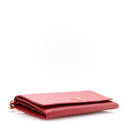 Prada Saffiano Metal Oro Chain Wallet Fuoco 3 of 11