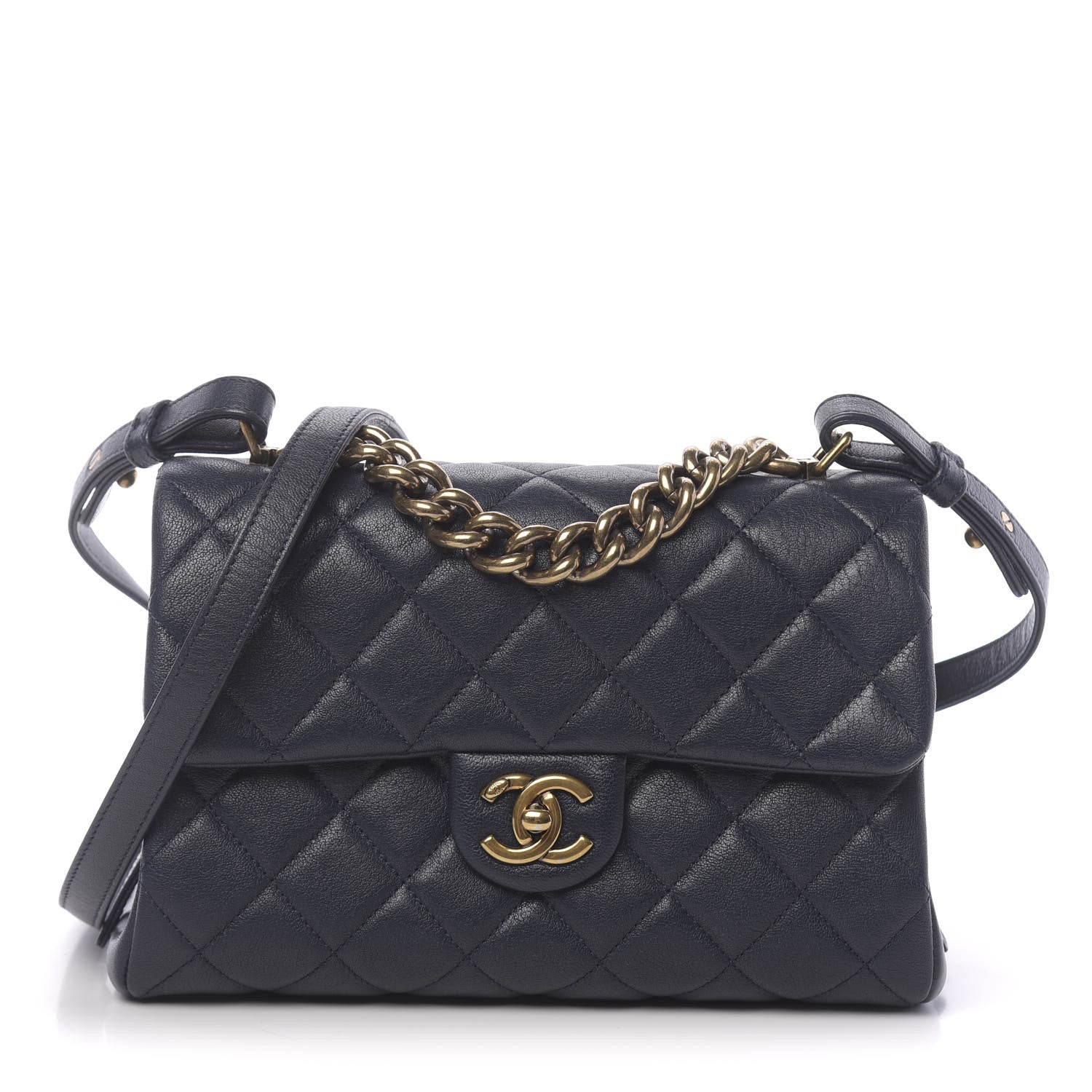 Chanel Shiny Sheepskin Quilted Small Trapezio Flap Navy 1 of 12