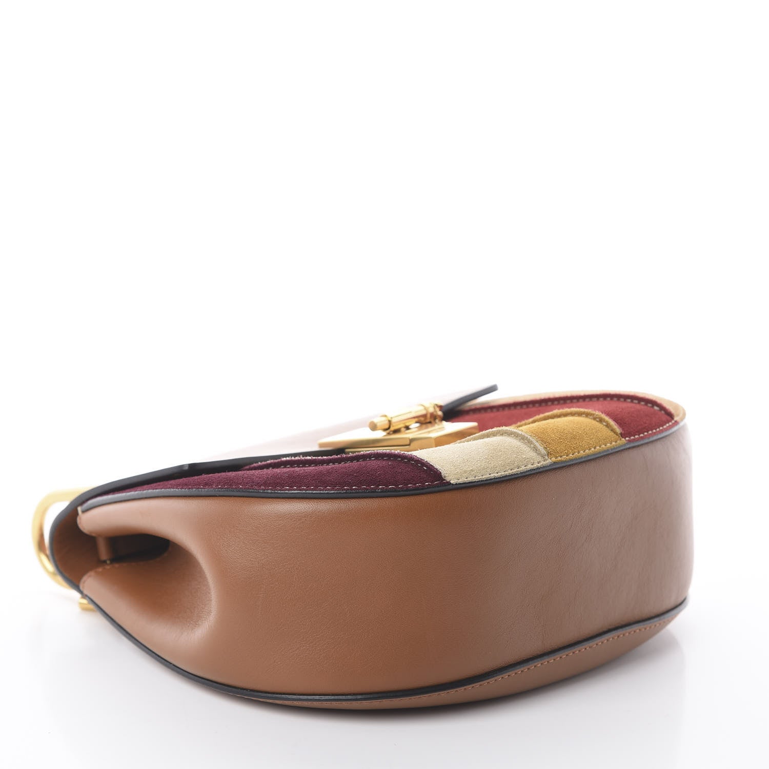 Chloe Smooth Calfskin Suede Striped Patchwork Drew Shoulder Bag Caramel 3 of 8