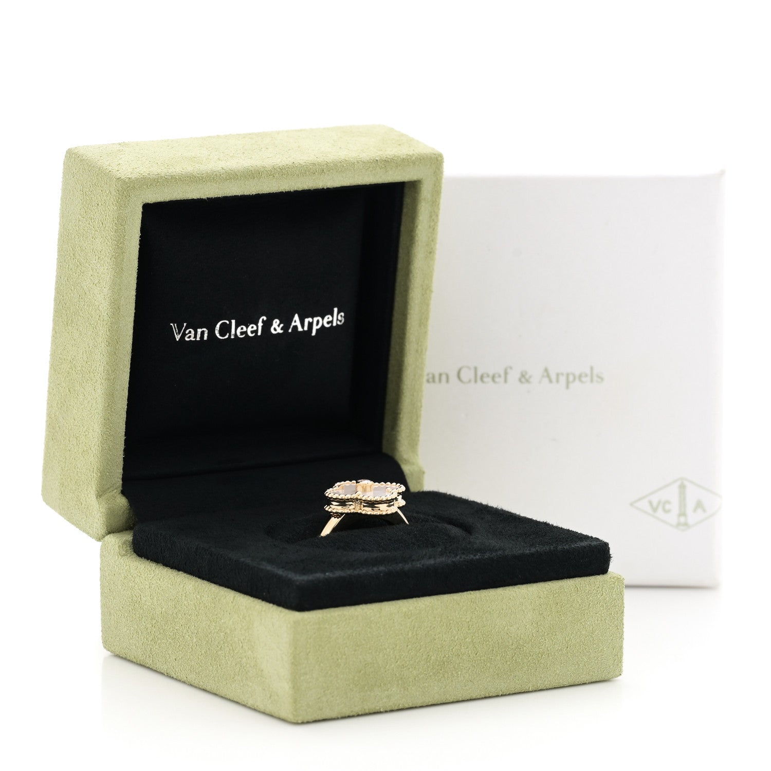 Van Cleef & Arpels 18K Yellow Gold Diamond Mother of Pearl Vintage Alhambra Ring 51 5.75 5 of 5