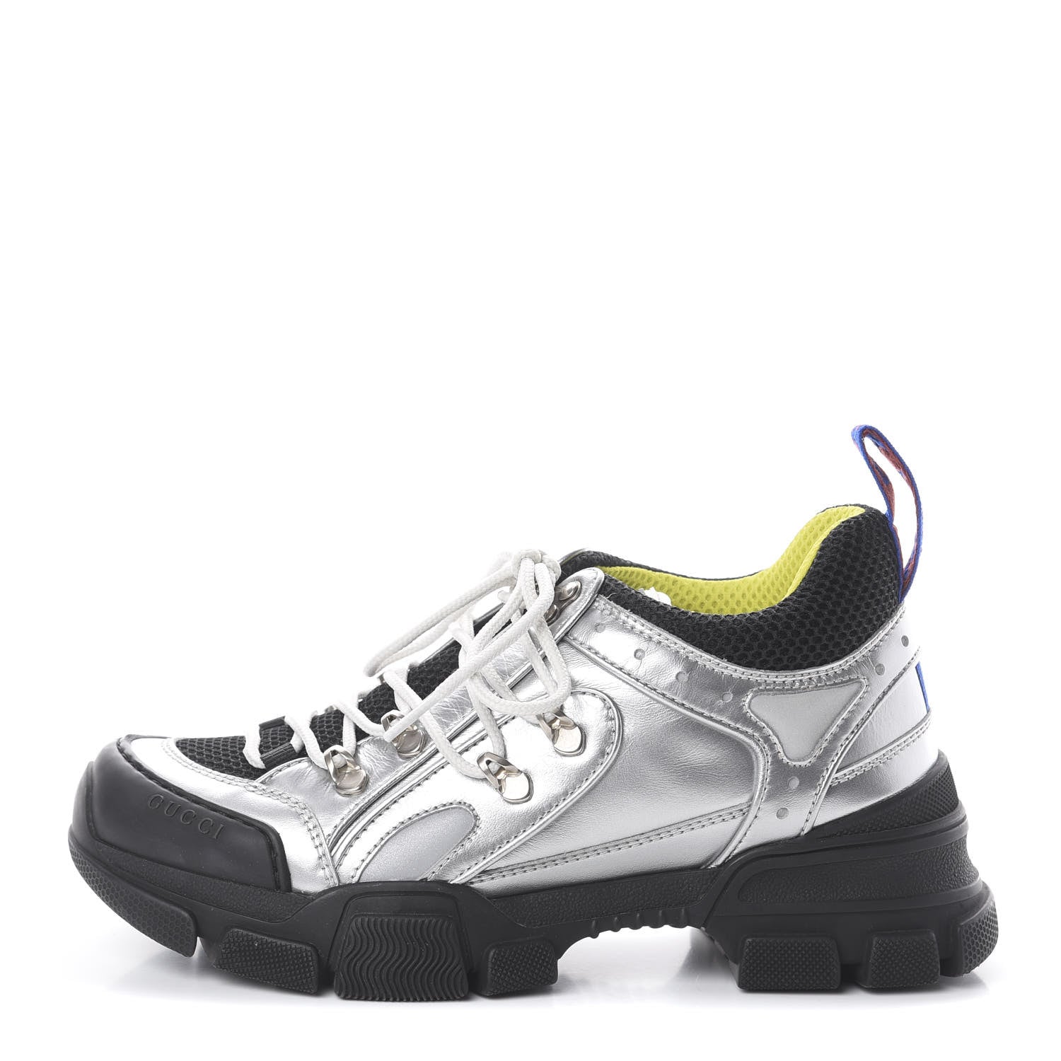 Gucci X SEGA Metallic Calfskin Mesh Womens Flashtrek Sneakers 37 Silver Black 1 of 7