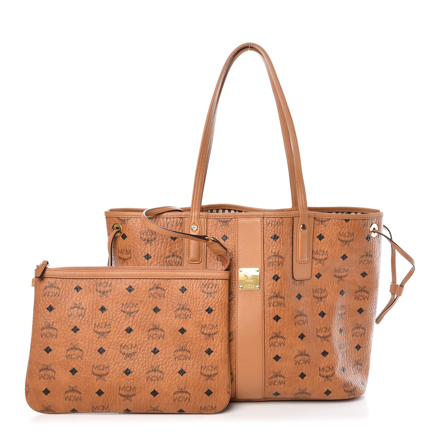 MCM Visetos Medium Liz Reversible Shopper Tote Cognac 1 of 18