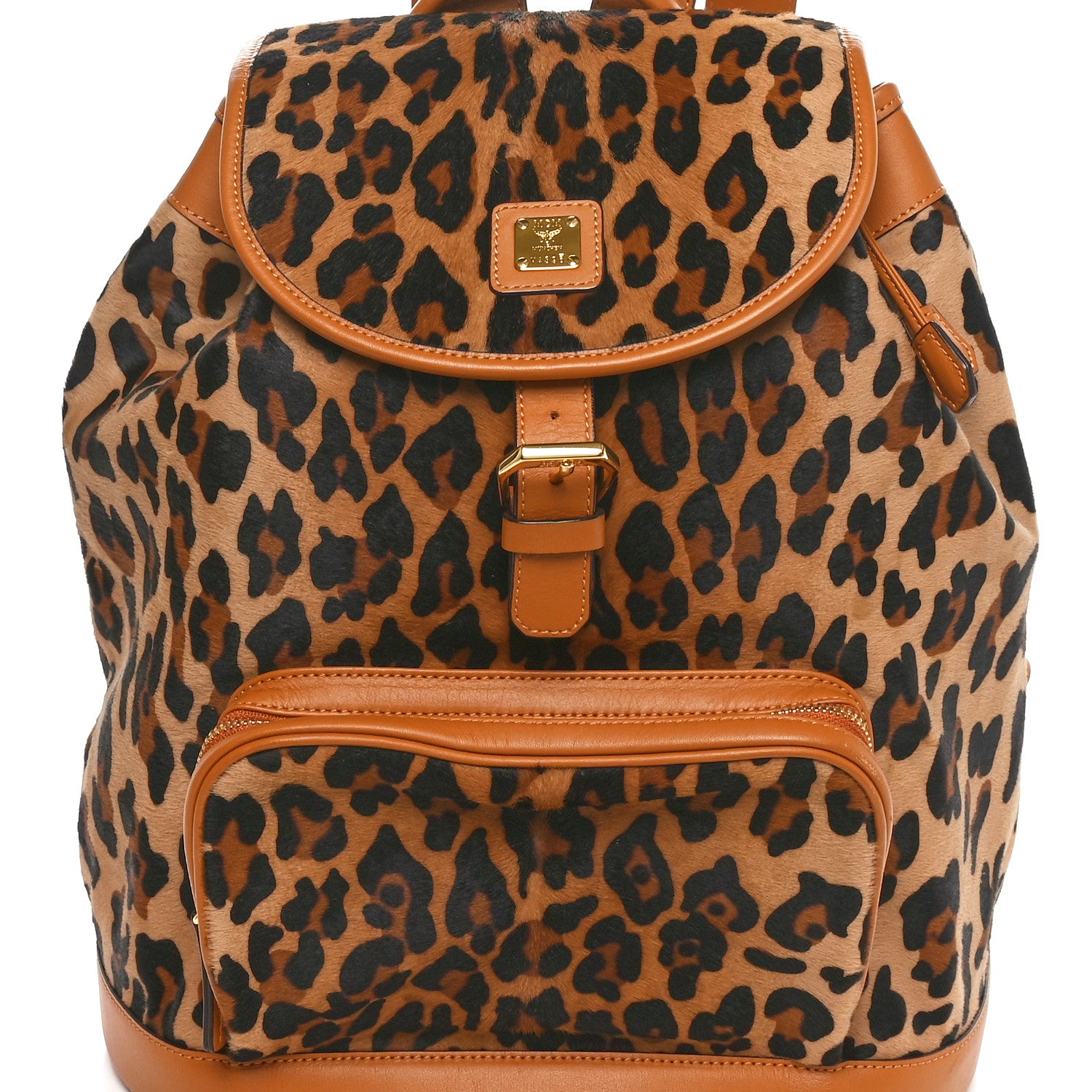 MCM Calf Hair Calfskin Leopard Print Medium Backpack Brown Black 8 of 11
