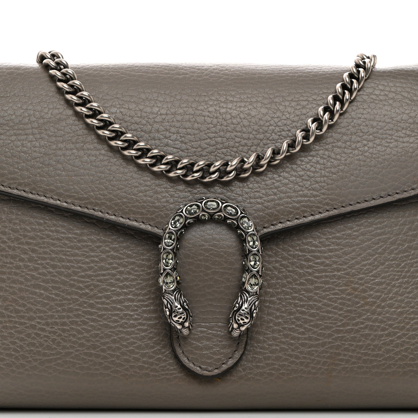 Dollar Calfskin Crystal Mini Dionysus Chain Wallet Dusty Grey Black Diamond