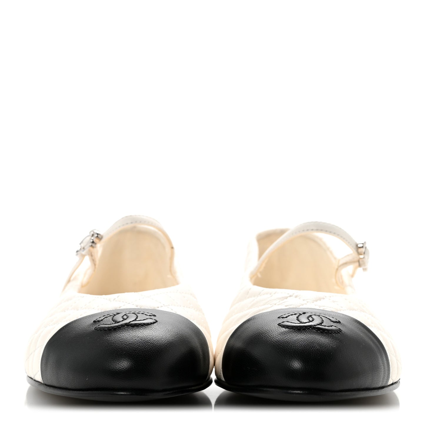Lambskin Quilted Mary Jane Flats 40 White Black