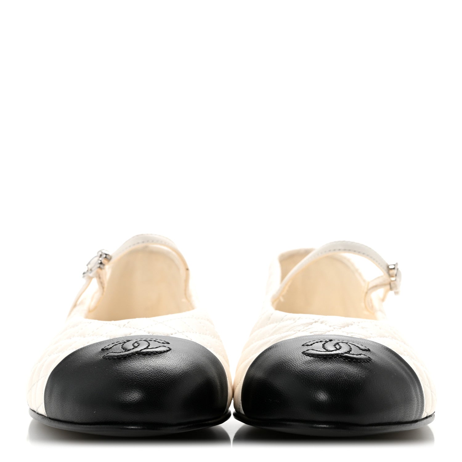 Chanel Lambskin Quilted Mary Jane Flats 40 White Black 3 of 9