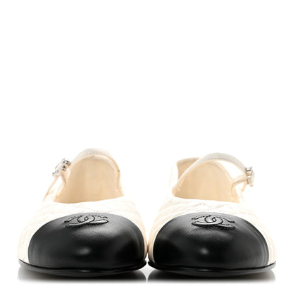 Chanel Lambskin Quilted Mary Jane Flats 40 White Black 3 of 9