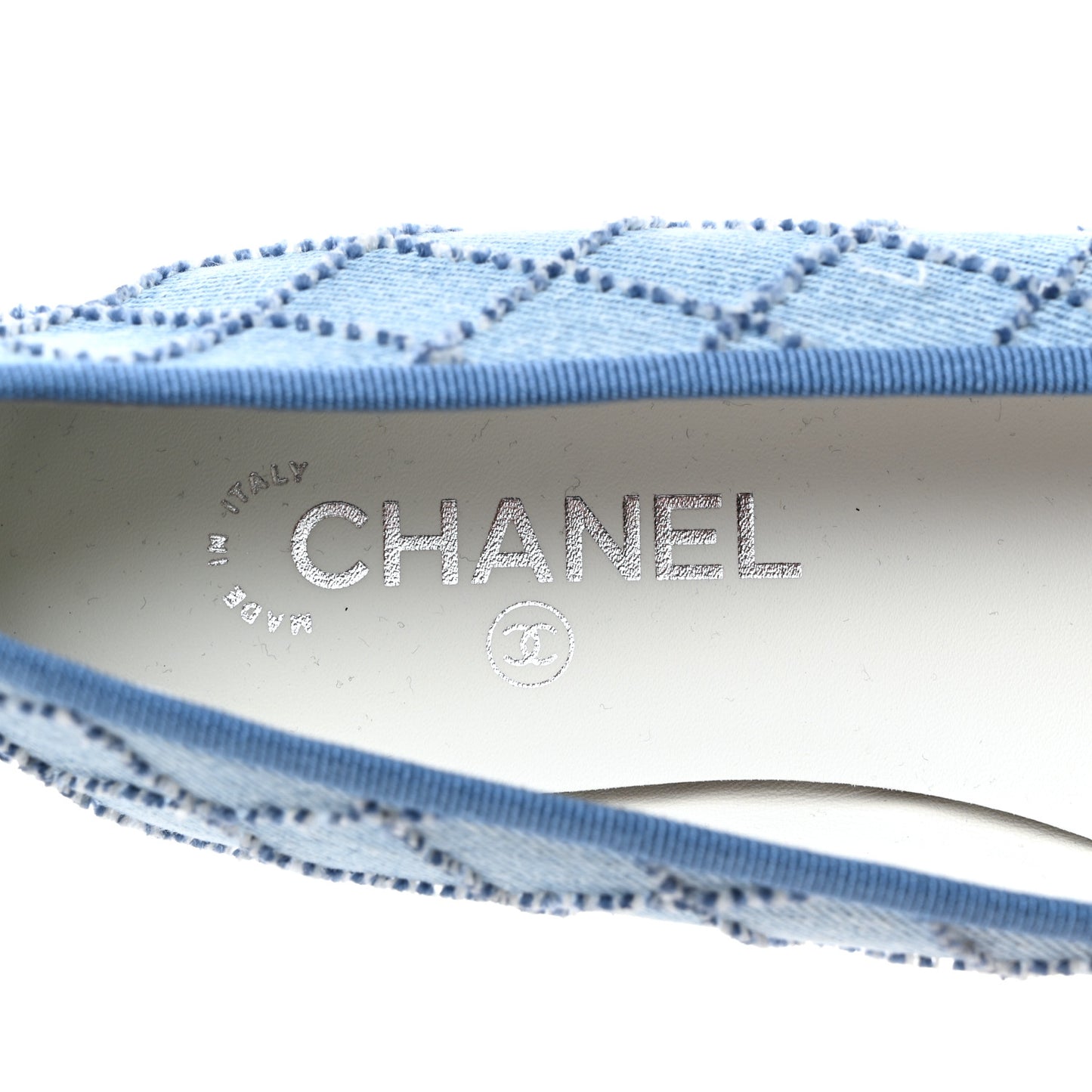 Denim Embroidered Grosgrain CC Cap Toe Ballerina Flats 40.5 Blue Black