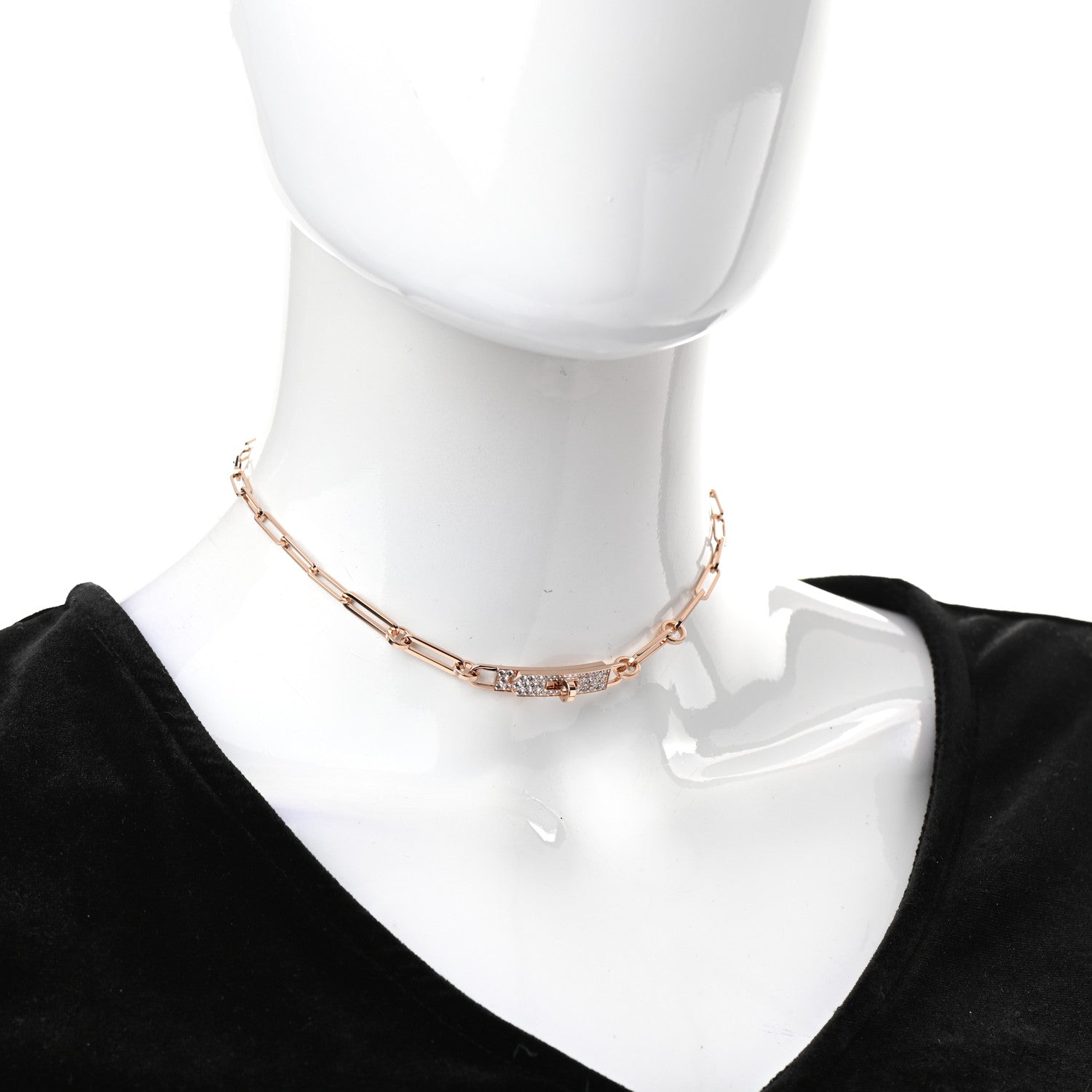 Hermes 18K Rose Gold Diamond Pave Kelly Chaine Choker Necklace 2 of 5