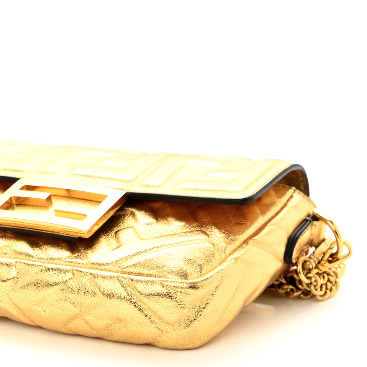 Fendi Vitello Catalan Mirror FF 1974 Embossed Mini Baguette Gold 11 of 11
