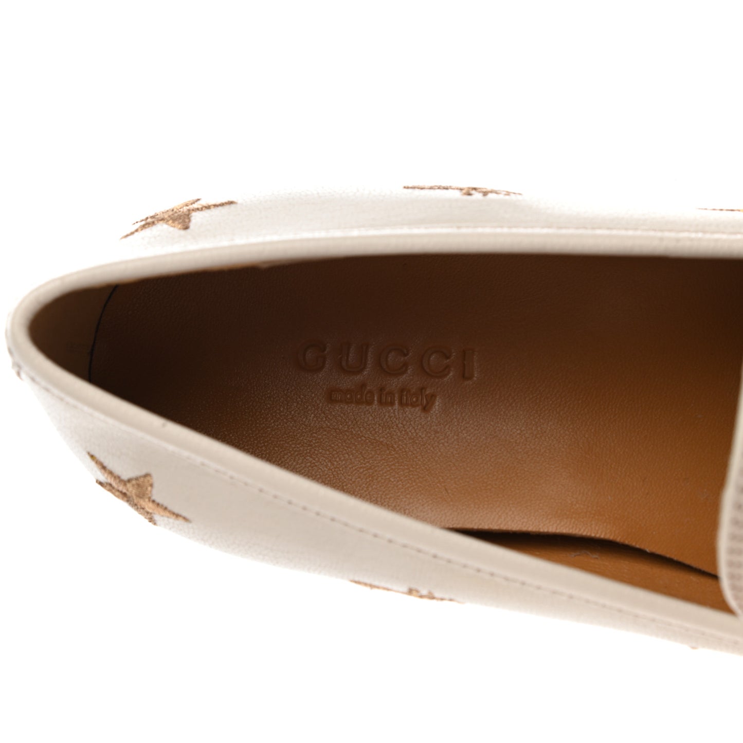 Goatskin Bee Star Embroidered Womens Jordaan Loafers 36.5 Mystic White