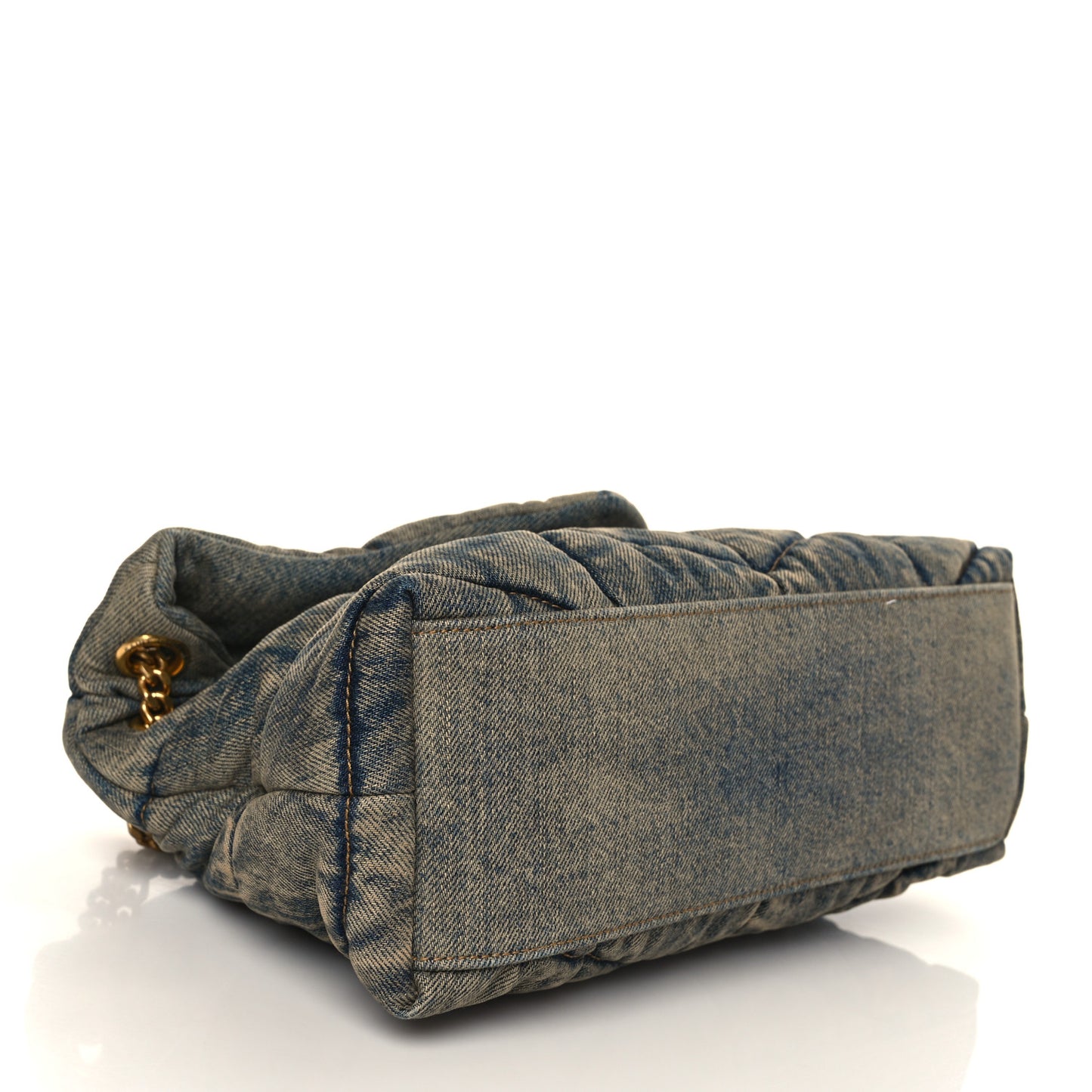 Denim Quilted Small Loulou Puffer Monogram Chain Satchel Rodeo Blue