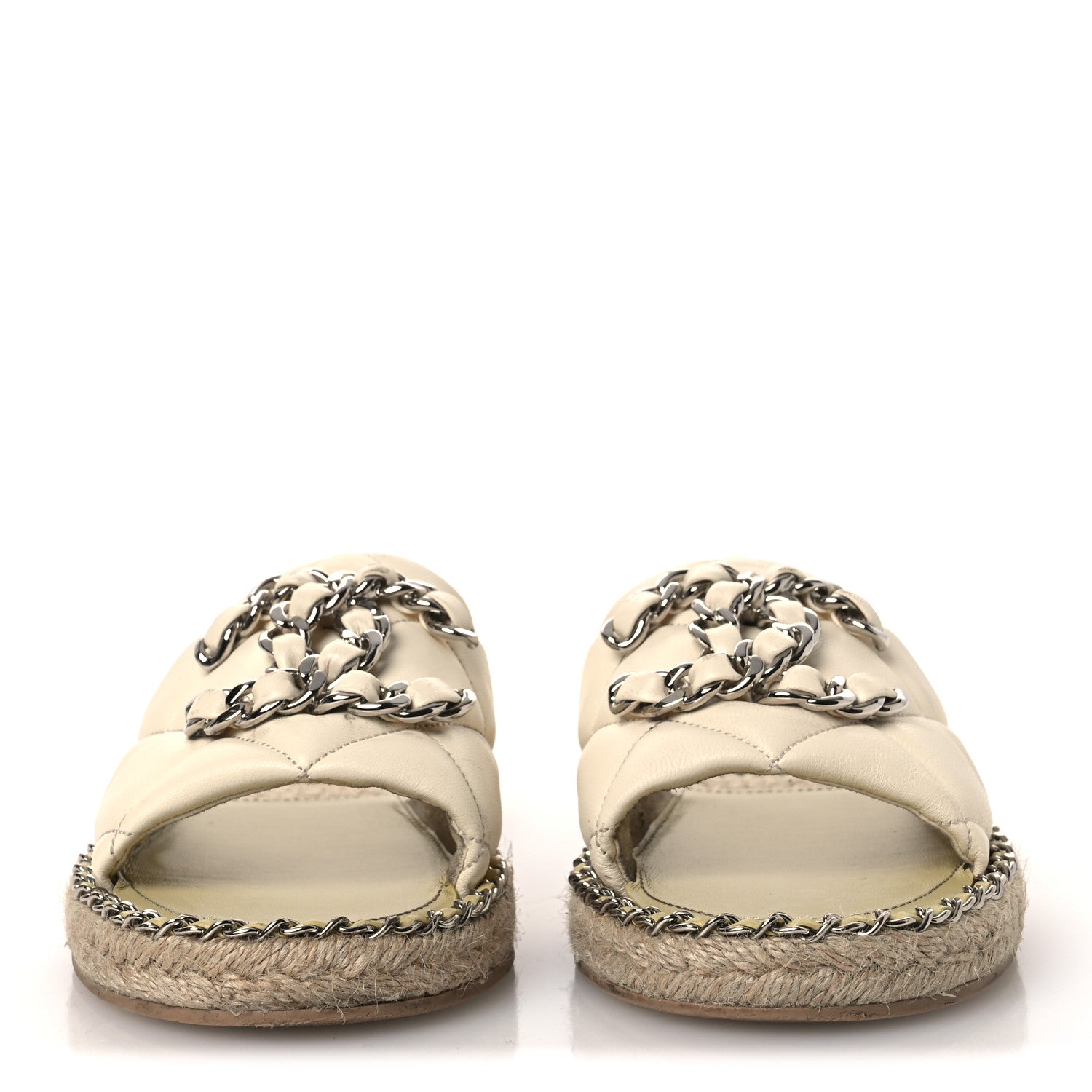 Chanel Lambskin Quilted CC Chain Espadrille Mules 38 White 3 of 14