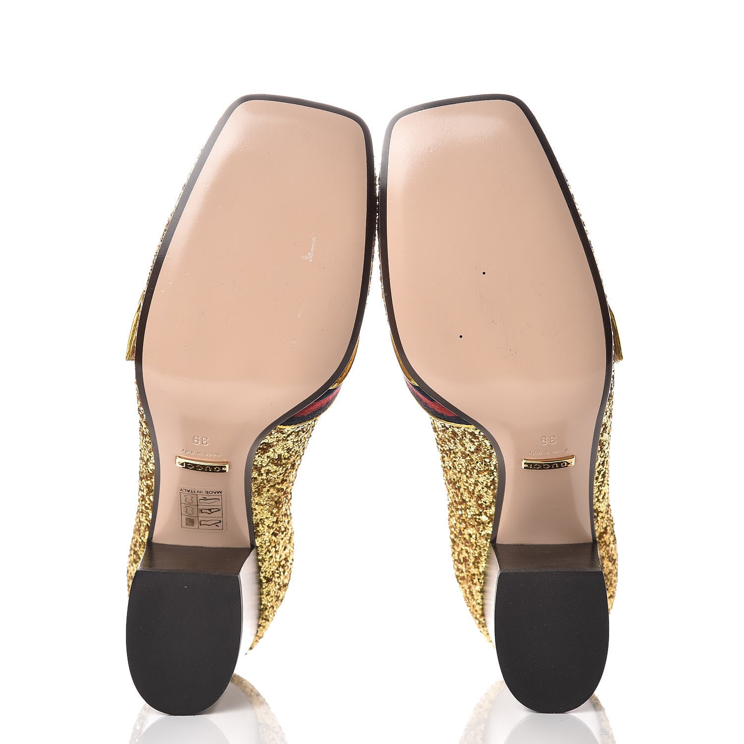 Gucci Glitter Nappa Web Peyton 75mm Loafer Pumps 39 Oro Vecchio 5 of 10