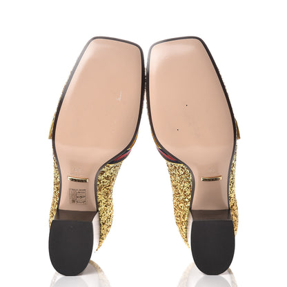 Gucci Glitter Nappa Web Peyton 75mm Loafer Pumps 39 Oro Vecchio 5 of 10