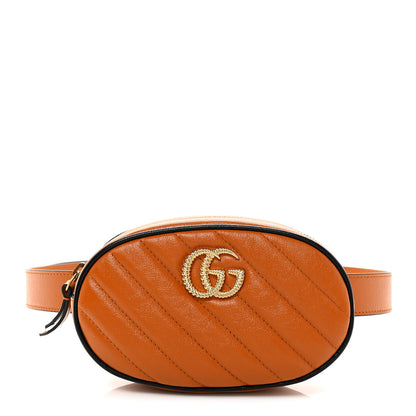Gucci Vintage Effect Calfskin Matelasse Diagonal Torchon GG Marmont Belt Bag 95 38 Cognac 1 of 11