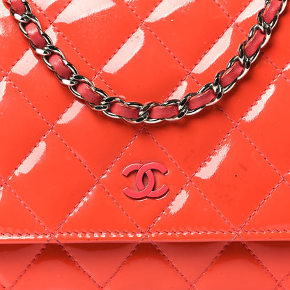 Chanel Patent Quilted Wallet On Chain WOC Dark Pink 8 of 13