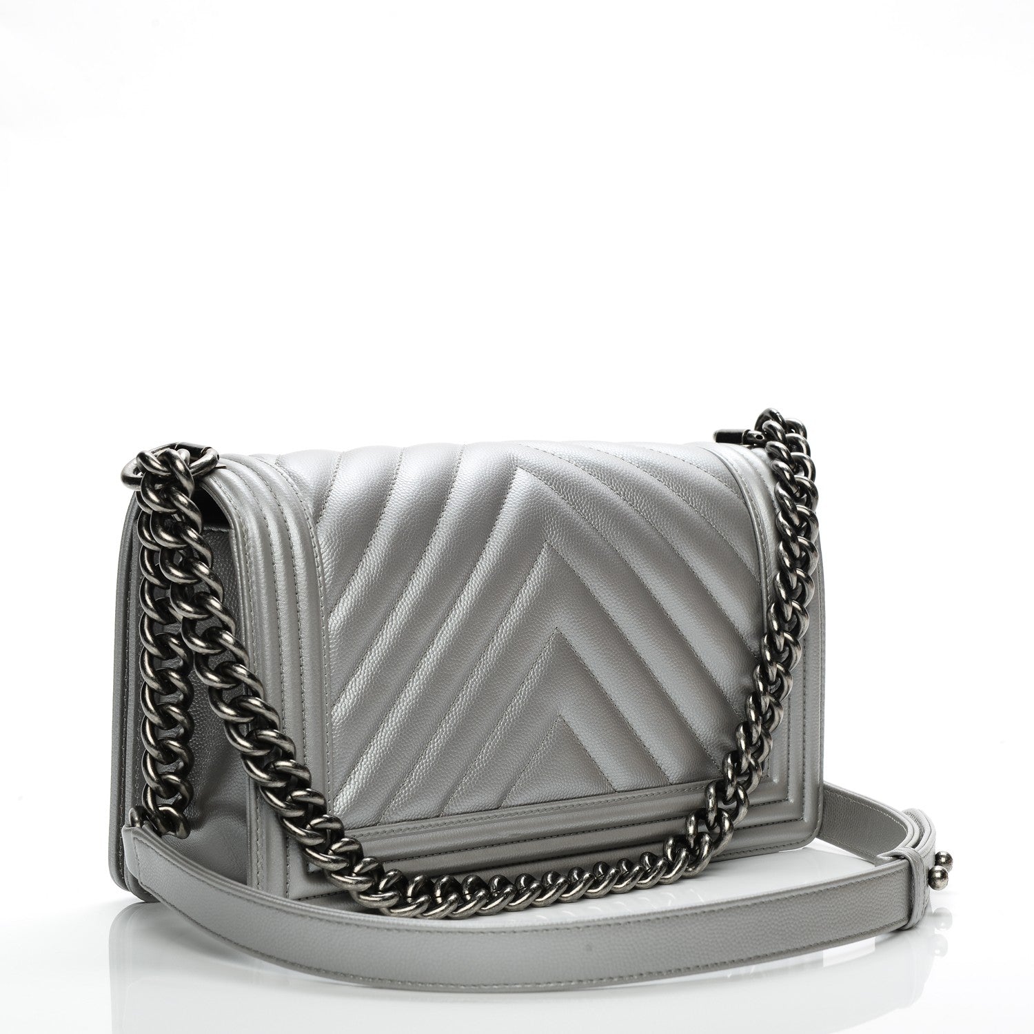 Chanel Metallic Caviar Chevron Medium Boy Flap Silver 3 of 7