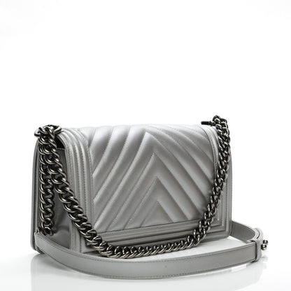Chanel Metallic Caviar Chevron Medium Boy Flap Silver 3 of 7