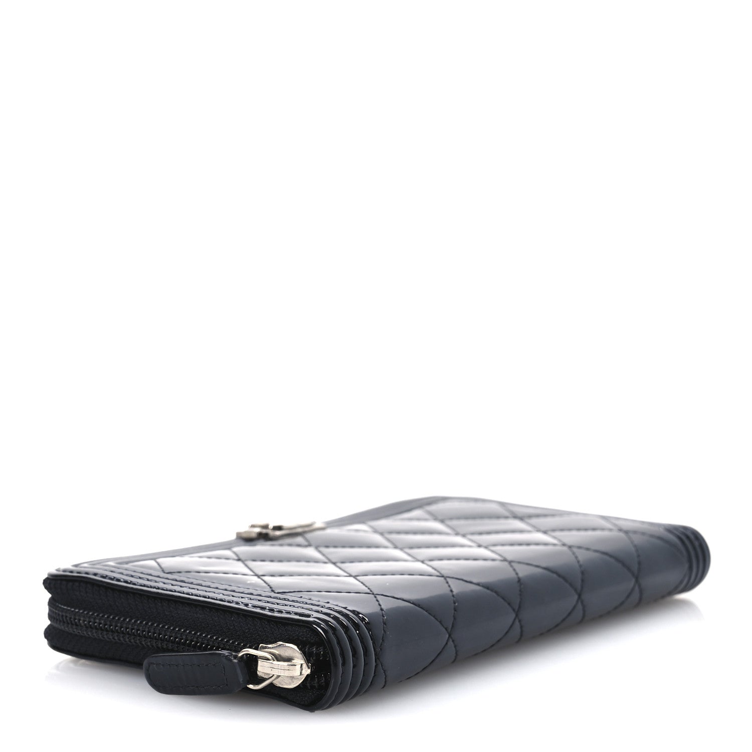 Chanel Patent Calfskin Quilted Boy L-Gusset Zip Wallet Black 4 of 8