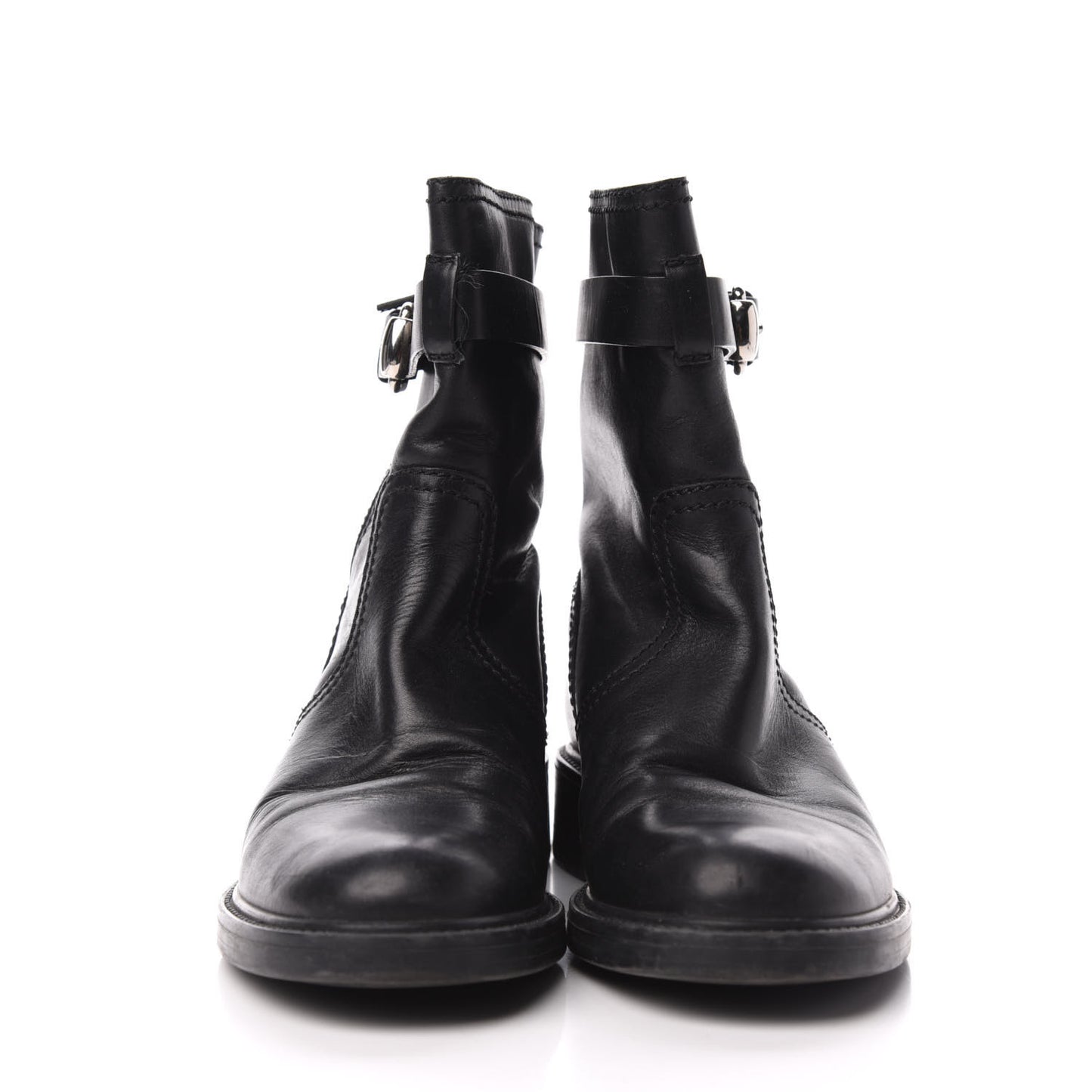 Calfskin Short Zip Boots 38 Black
