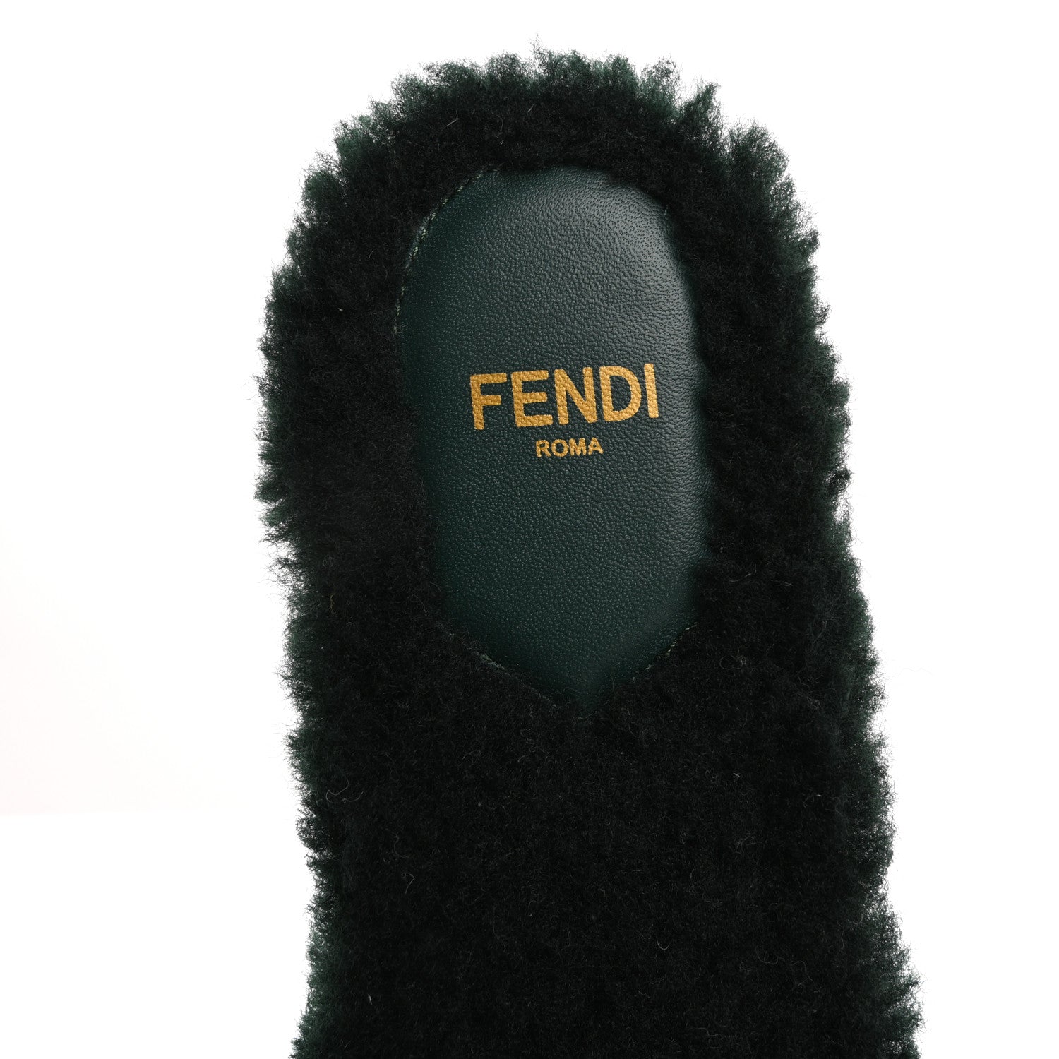 Fendi Shearling FF Baguette Slide Sandals  37 Salvia Green 7 of 8