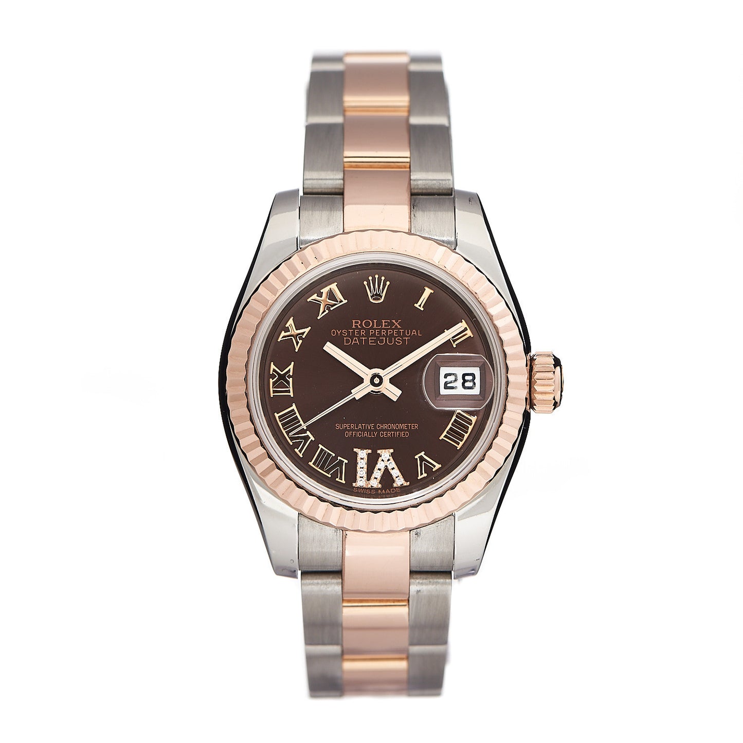 Stainless Steel 18K Everose Gold Diamond 26mm Oyster Perpetual Datejust Watch Chocolate Roman 179171