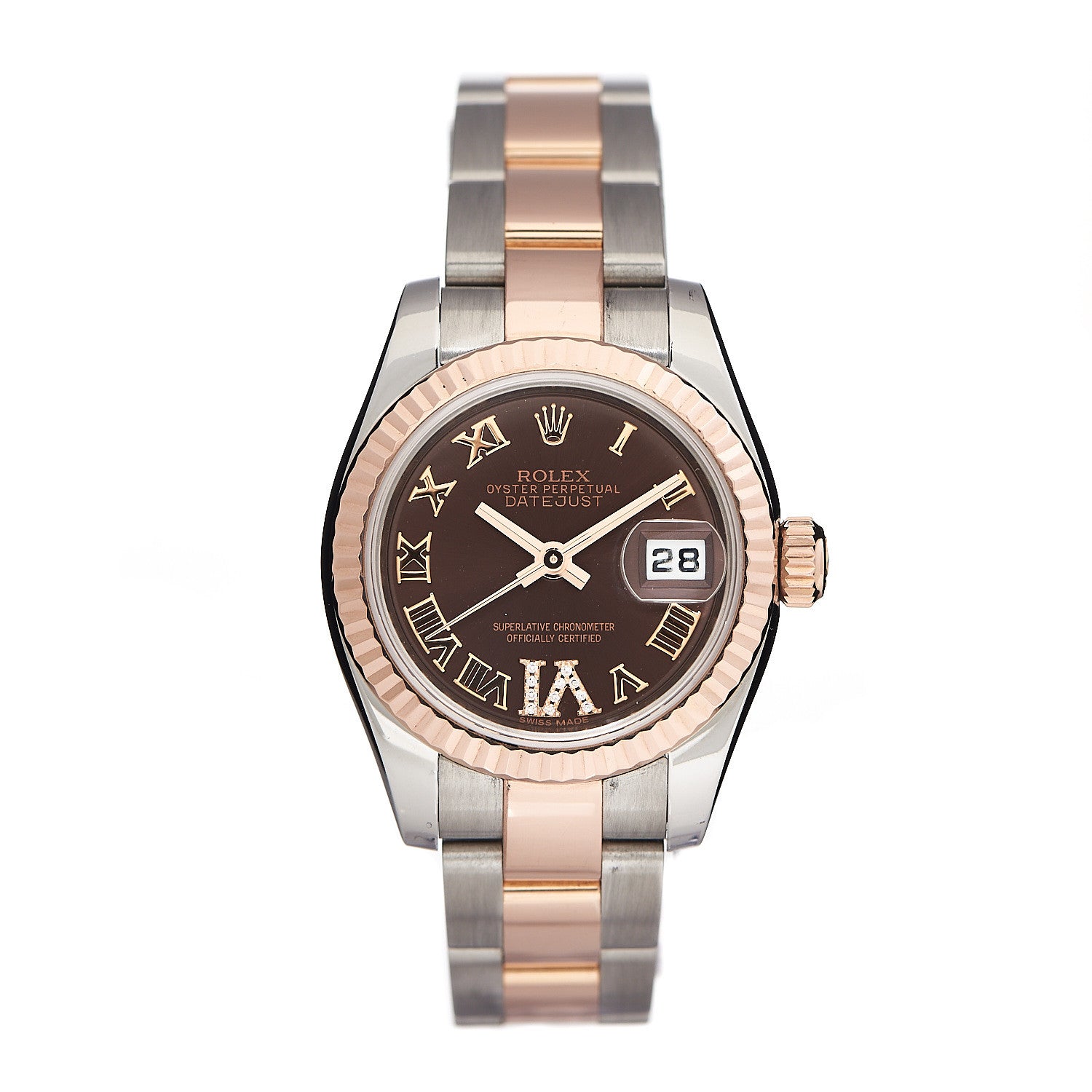 Rolex Stainless Steel 18K Everose Gold Diamond 26mm Oyster Perpetual Datejust Watch Chocolate Roman 179171 1 of 5