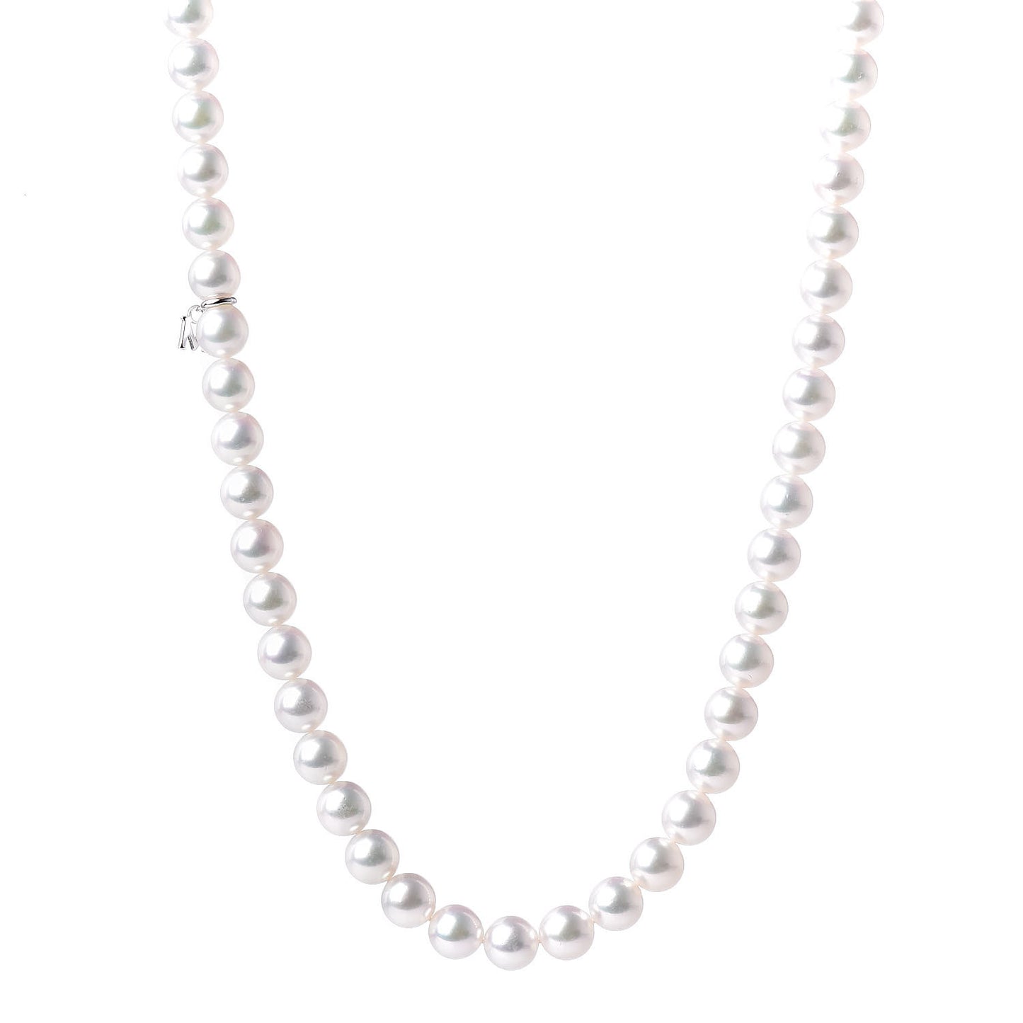 Sterling Silver 18K White Gold Akoya Pearl 7-7.5mm Strand Necklace Earring Set
