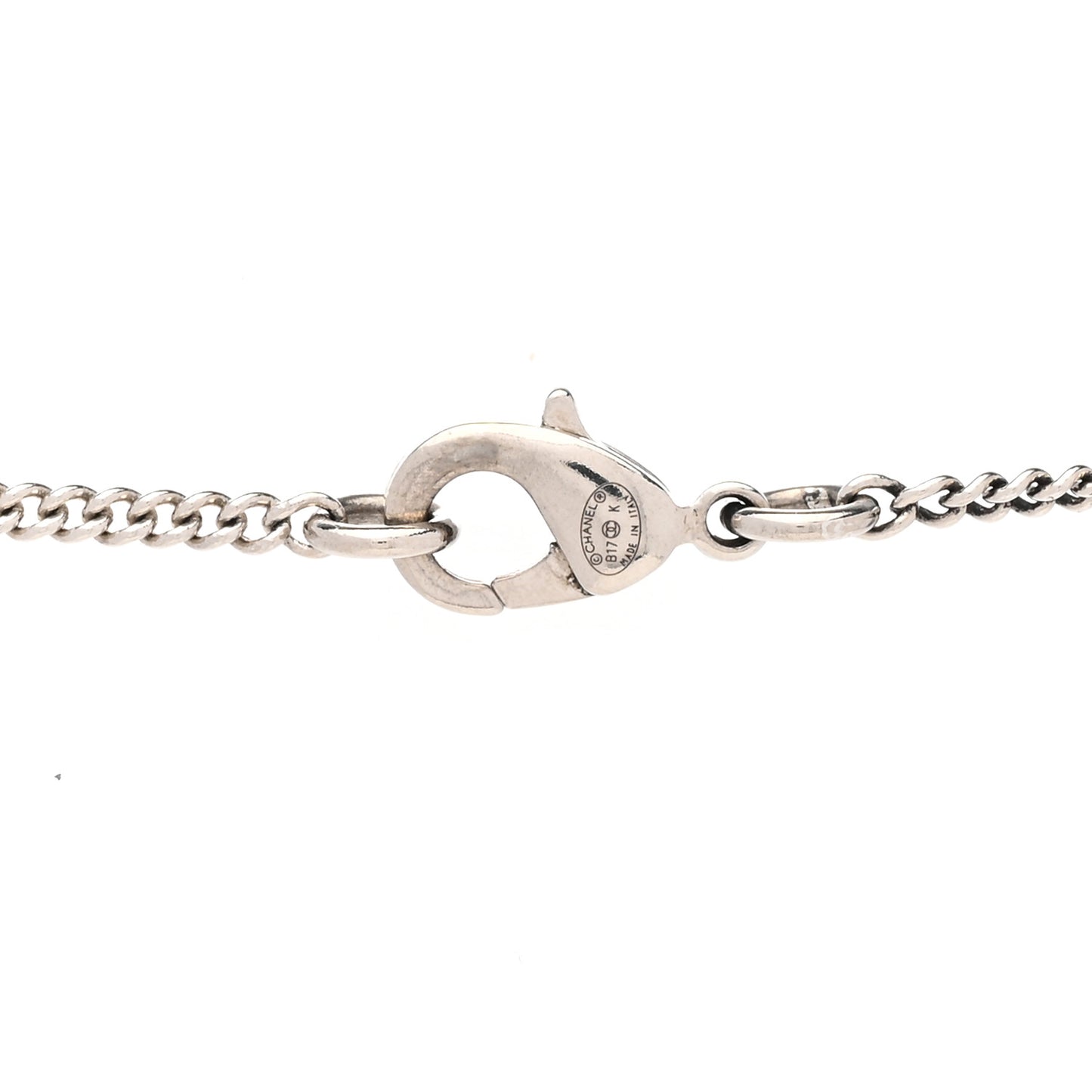Crystal Pearl CC Pendant Necklace Silver