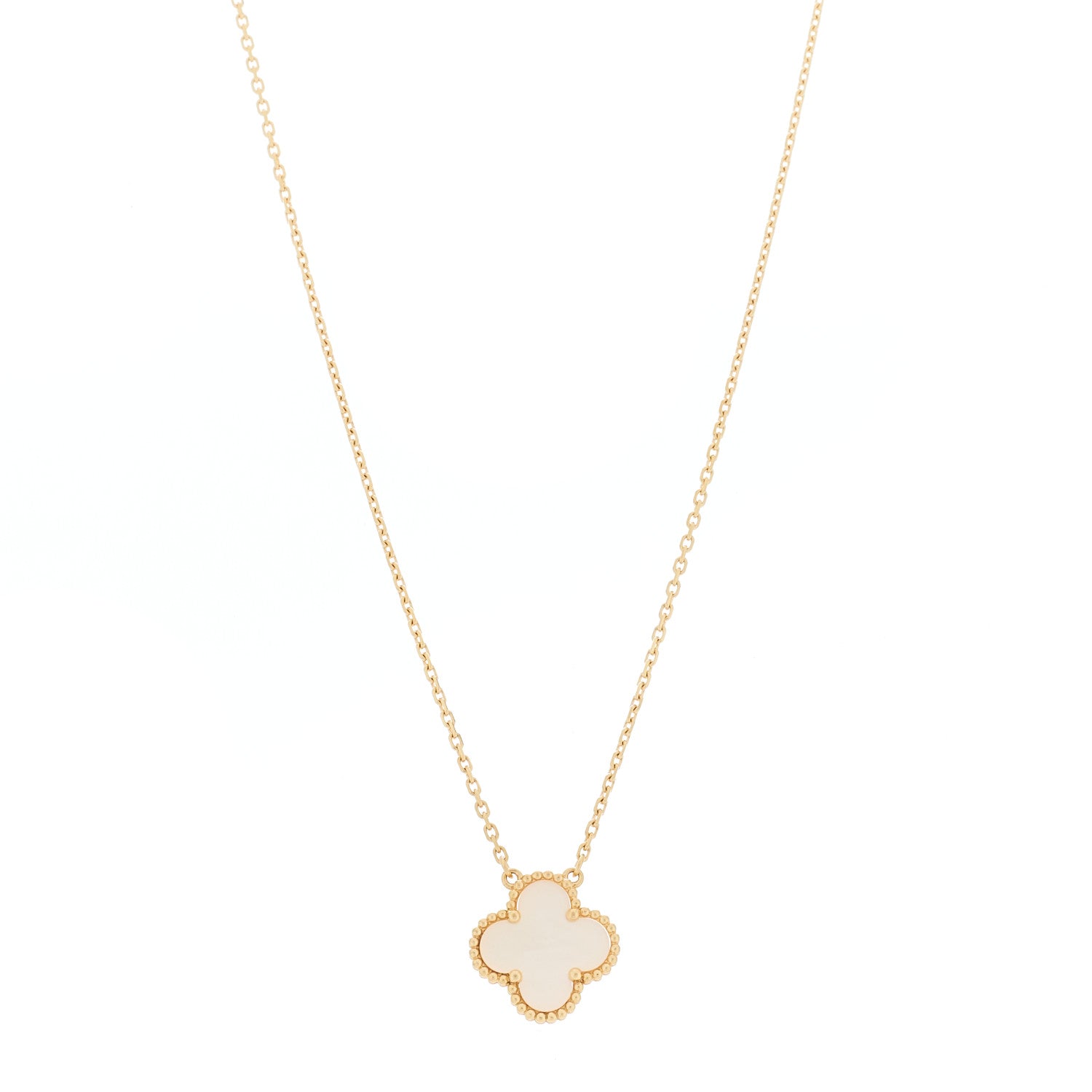 Van Cleef & Arpels 18K Yellow Gold Mother of Pearl Vintage Alhambra Pendant Necklace 1 of 6