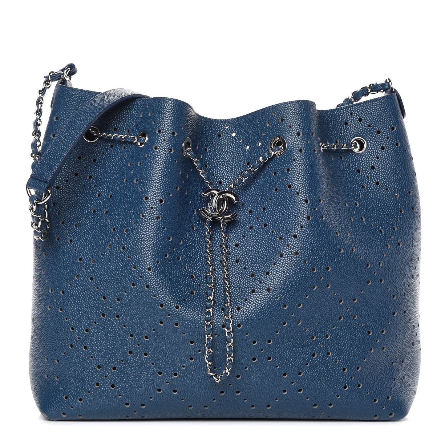 Caviar Perforated Large Drawstring CC Bag Blue