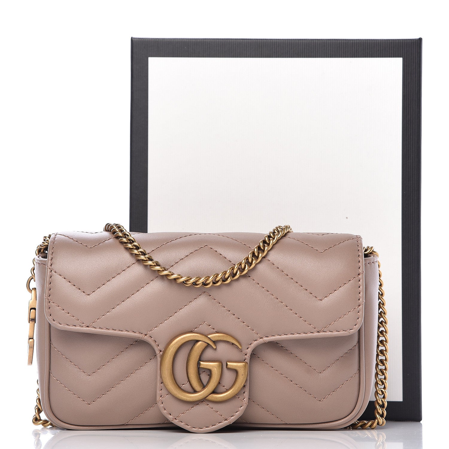 Gucci Calfskin Matelasse Super Mini GG Marmont Shoulder Bag Porcelain Rose 10 of 10