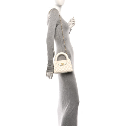 Chanel Shiny Aged Calfskin Quilted Nano Kelly Shopper White 2 of 10