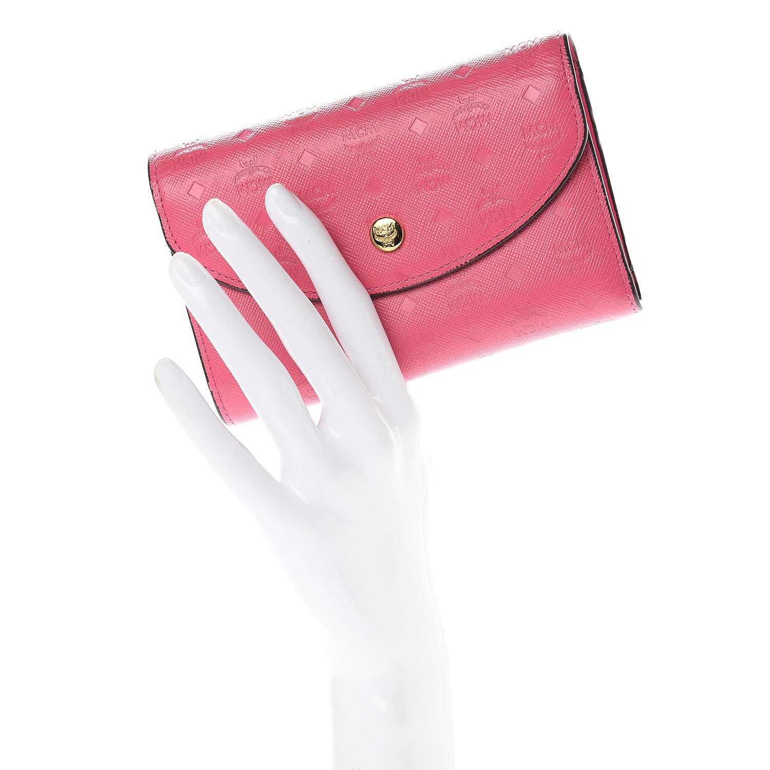 MCM Embossed Saffiano Tri-Fold Flap Wallet Pink 2 of 9