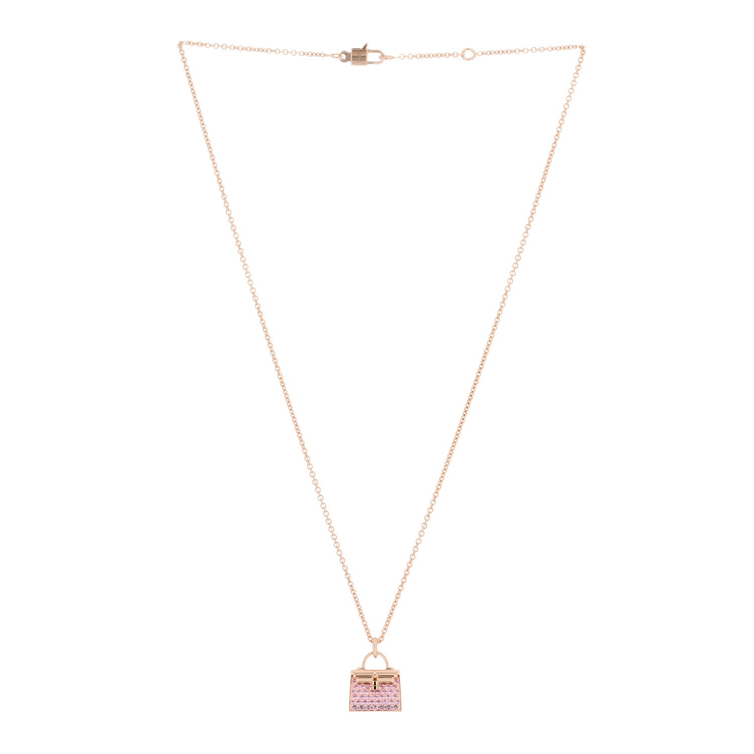 Hermes 18K Rose Gold Pink Sapphire Kelly Amulettes Pendant Necklace 2 of 5