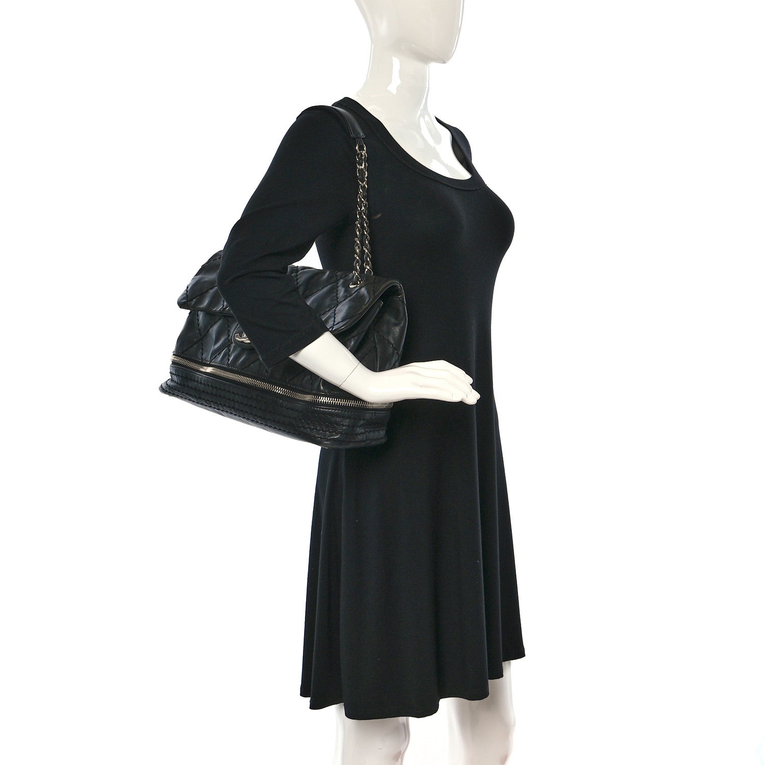 Chanel Calfskin Stitched Large Expandable Flap Bag Black 3 of 10