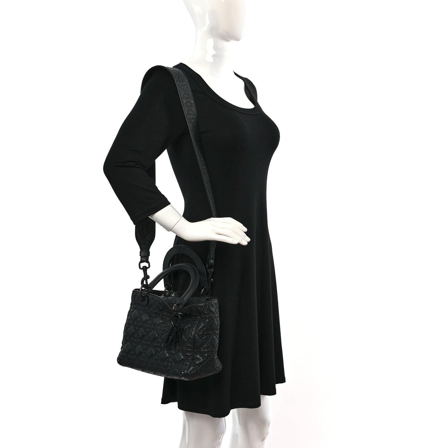 Christian Dior UItra Matte Calfskin Cannage Studded Medium Supple Lady Dior Black 3 of 10