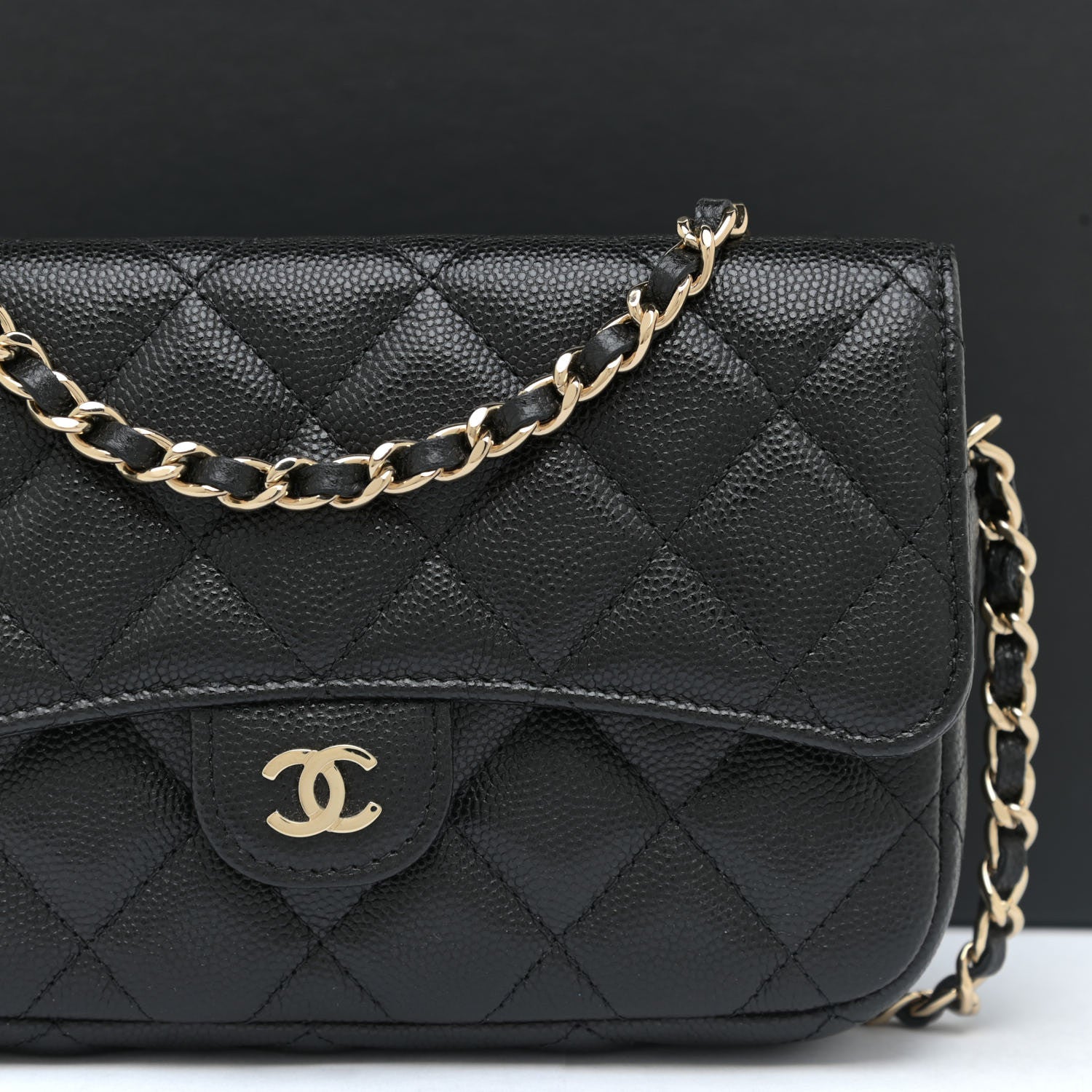 Chanel Caviar Quilted Flap Phone Holder With Chain Black 12 of 13