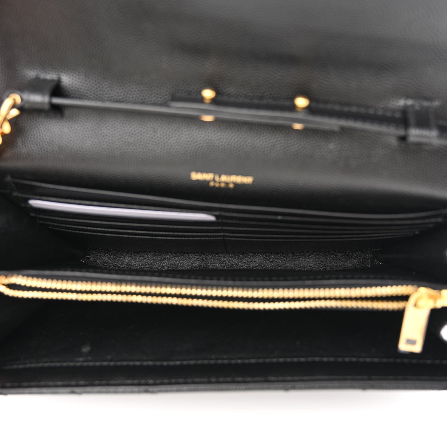 Saint Laurent Grain De Poudre Matelasse Chevron Monogram Chain Wallet Black 5 of 10
