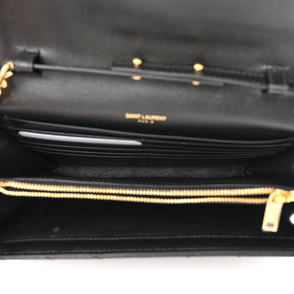 Saint Laurent Grain De Poudre Matelasse Chevron Monogram Chain Wallet Black 5 of 10