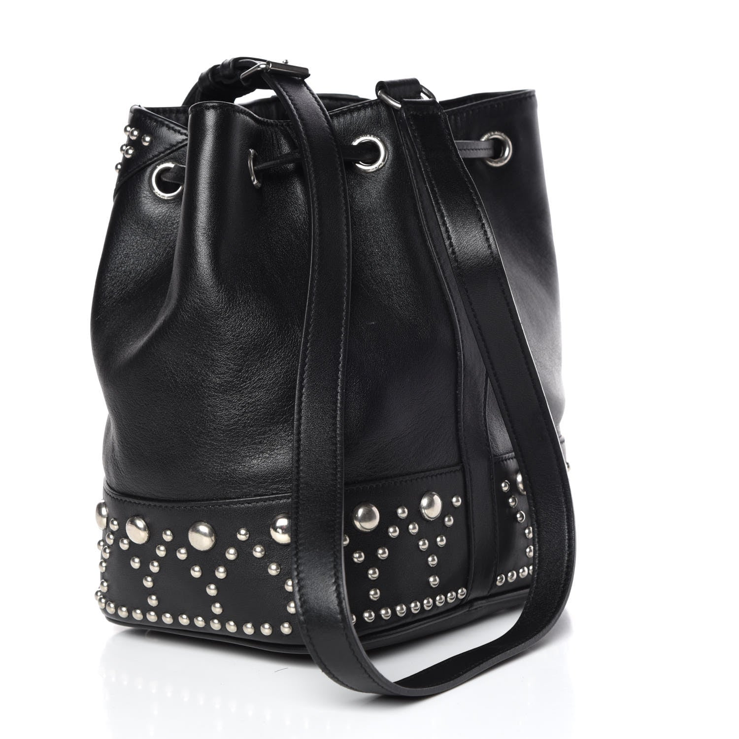 Saint Laurent Calfskin Small Y Studs Bucket Bag Black 3 of 10