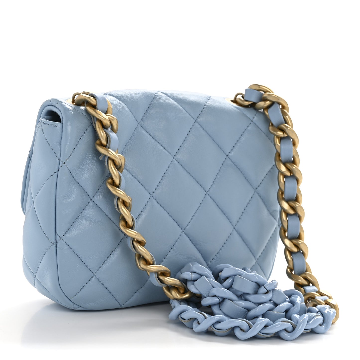 Lambskin Quilted Mini Lacquered Chain Flap Light Blue
