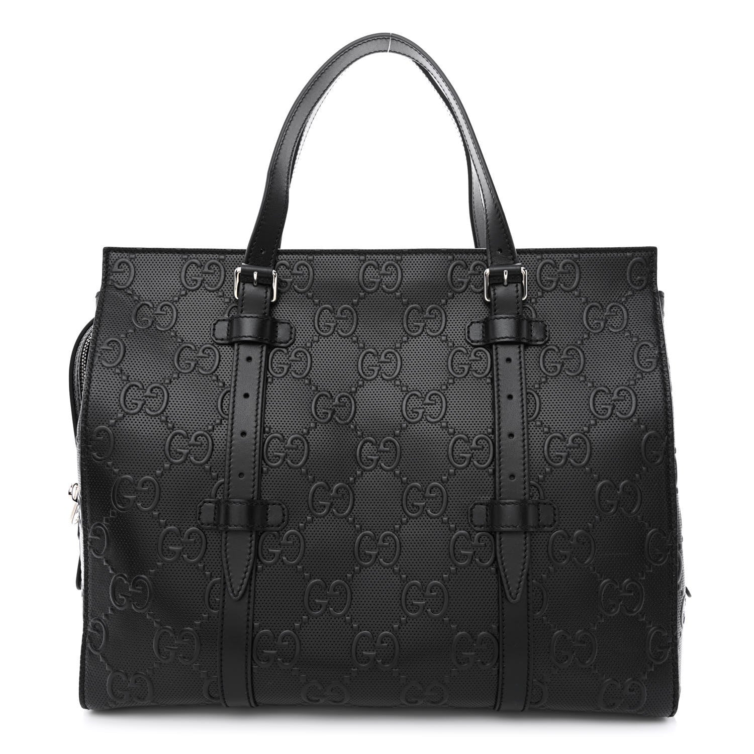 Gucci Calfskin GG Tennis Embossed Tote Bag Black 1 of 10