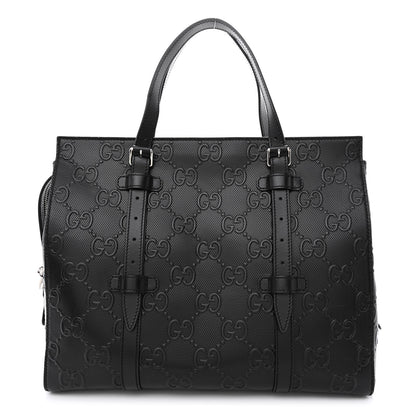 Gucci Calfskin GG Tennis Embossed Tote Bag Black 1 of 10