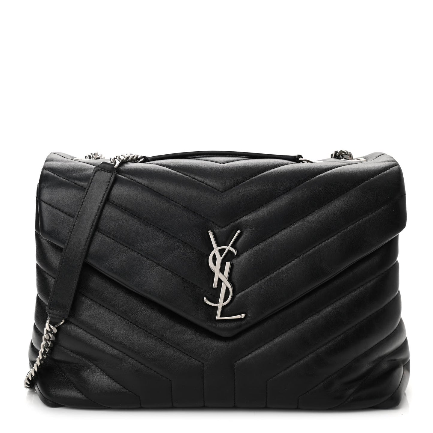 Calfskin Y Quilted Monogram Medium Loulou Chain Satchel Black