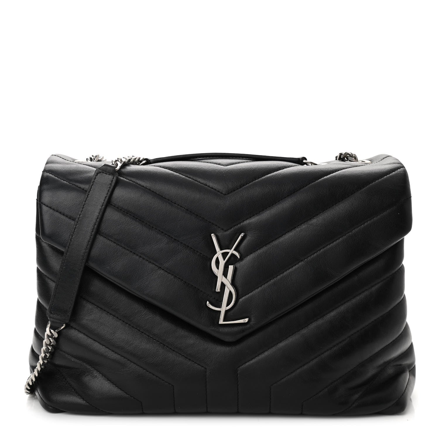 Saint Laurent Calfskin Y Quilted Monogram Medium Loulou Chain Satchel Black 1 of 9